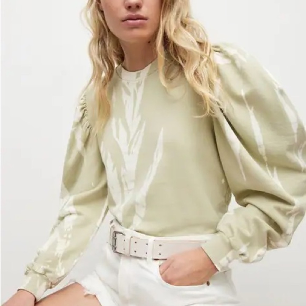All Saints Elizah Light Green Puff Sleeve Blouse